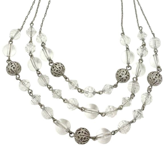 Express Women's Silver Tone  and Clear Bead Statement Necklace - Picture 1 of 5